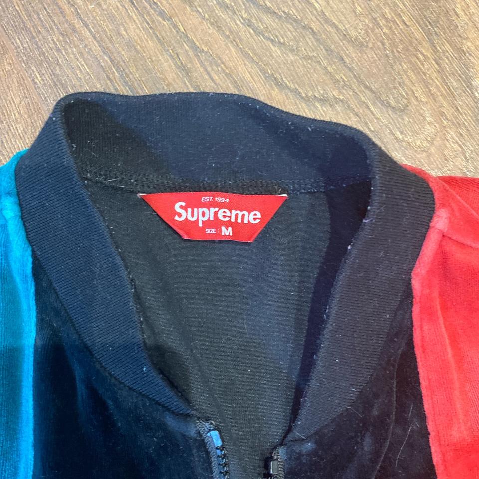 SUPREME VELOUR ZIP UP SWEATSHIRT excellent... - Depop