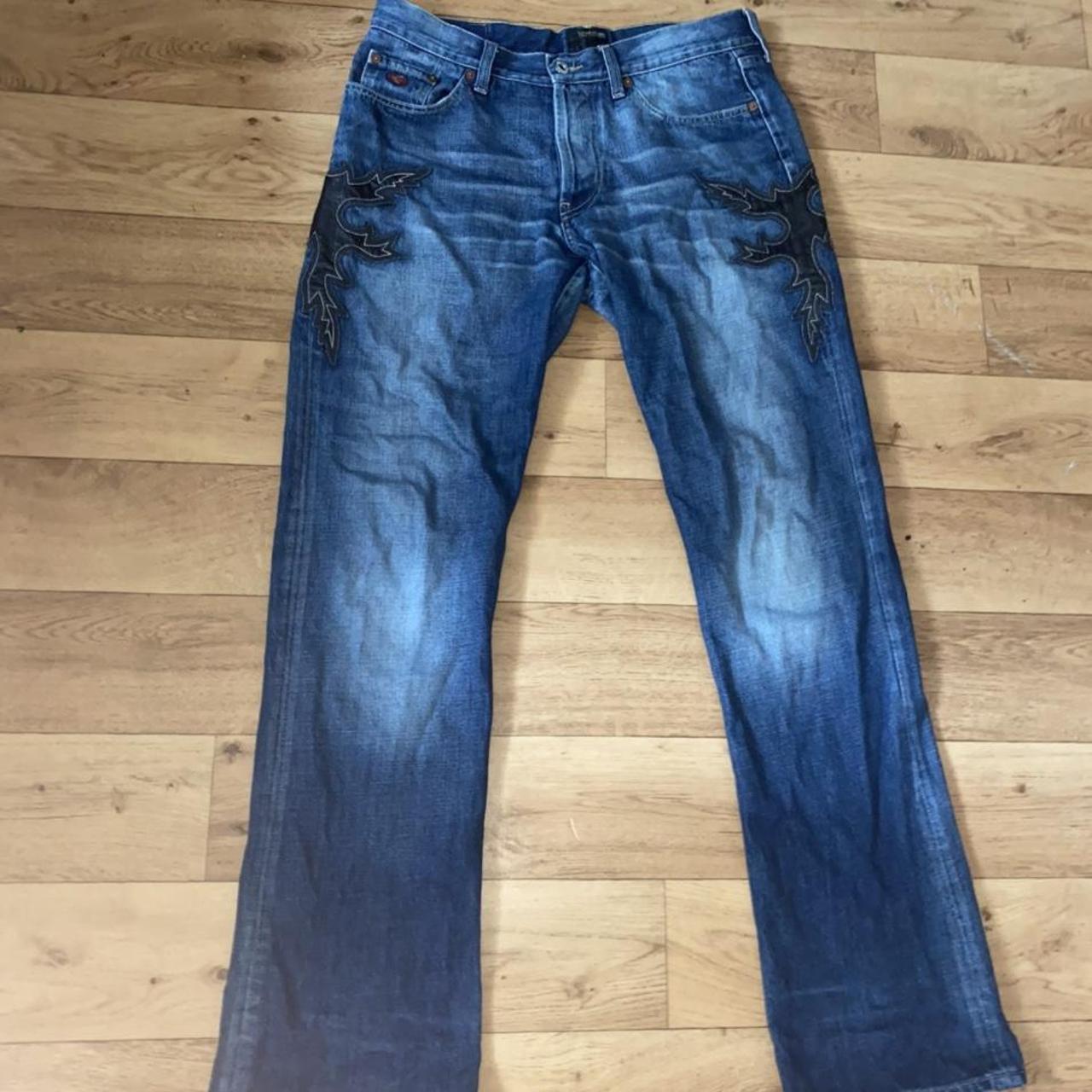 00s jean with a leather pattern - Depop
