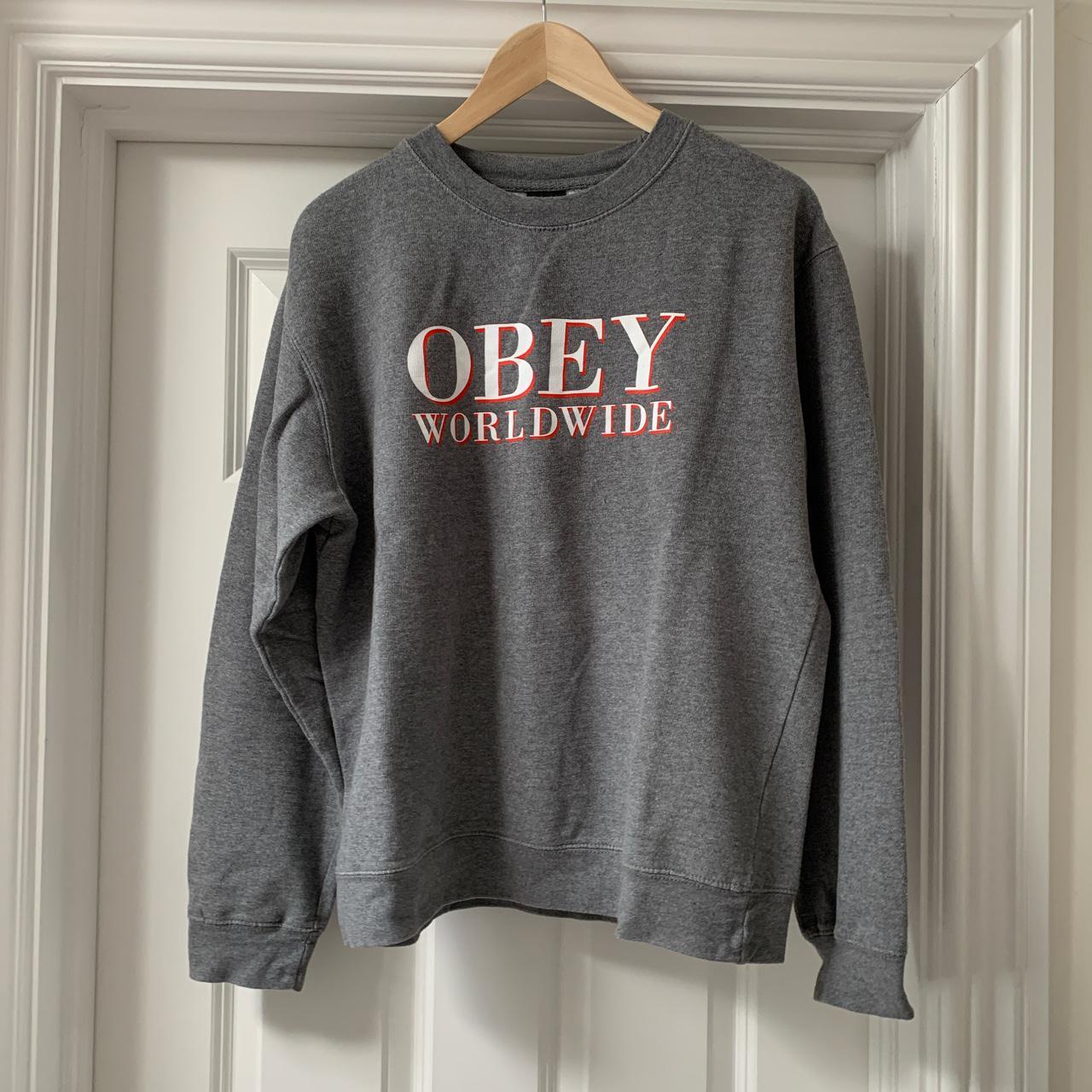 OBEY Worldwide grey crew neck sweatshirt Size Depop