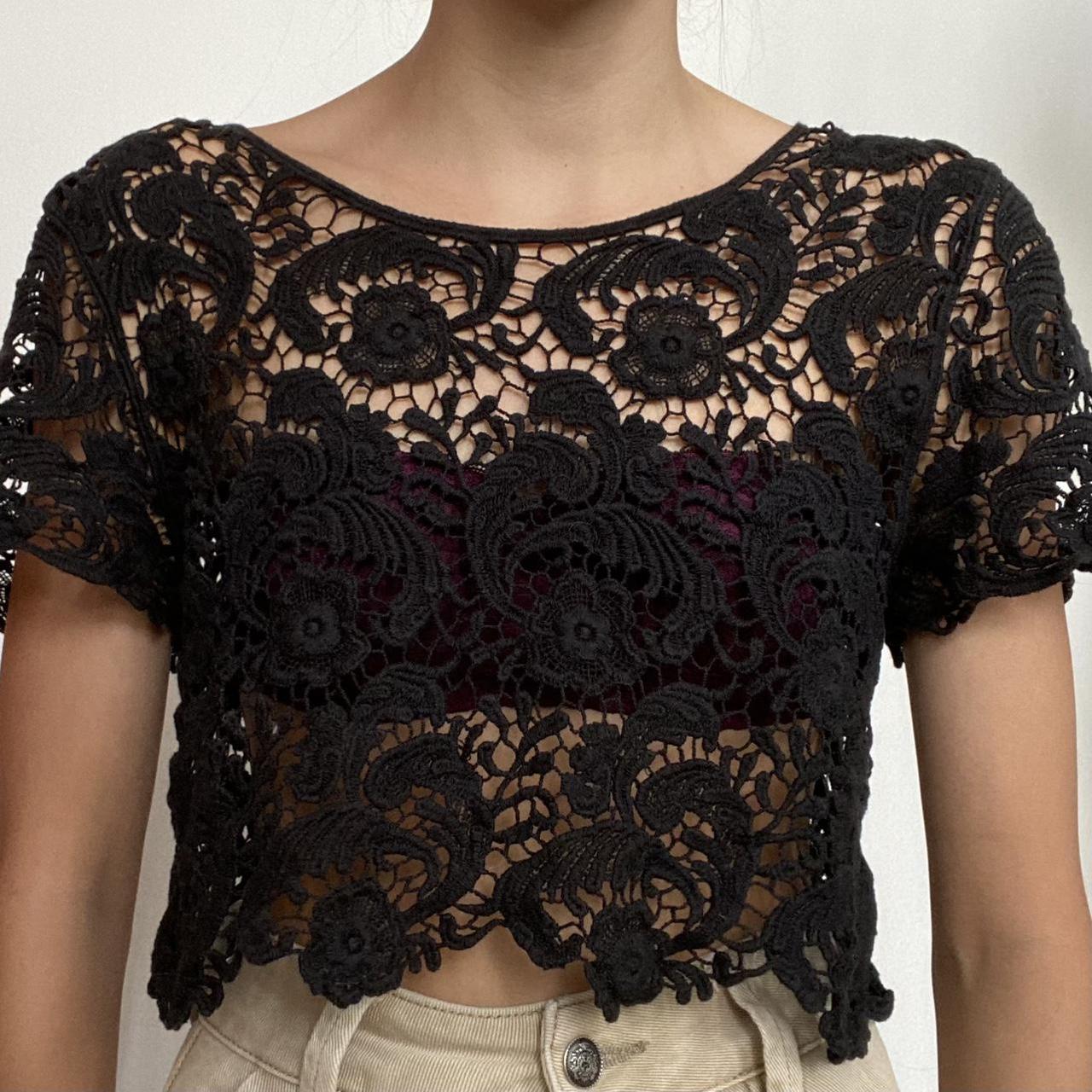 ♠️ Black Express crochet lace crop top ♠️ Size S ♠️ Depop