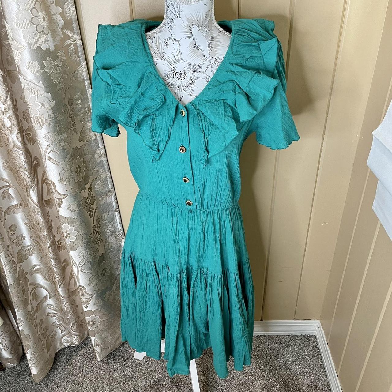 Vintage Lilia Smitty Green Ruffle Dress Western Depop