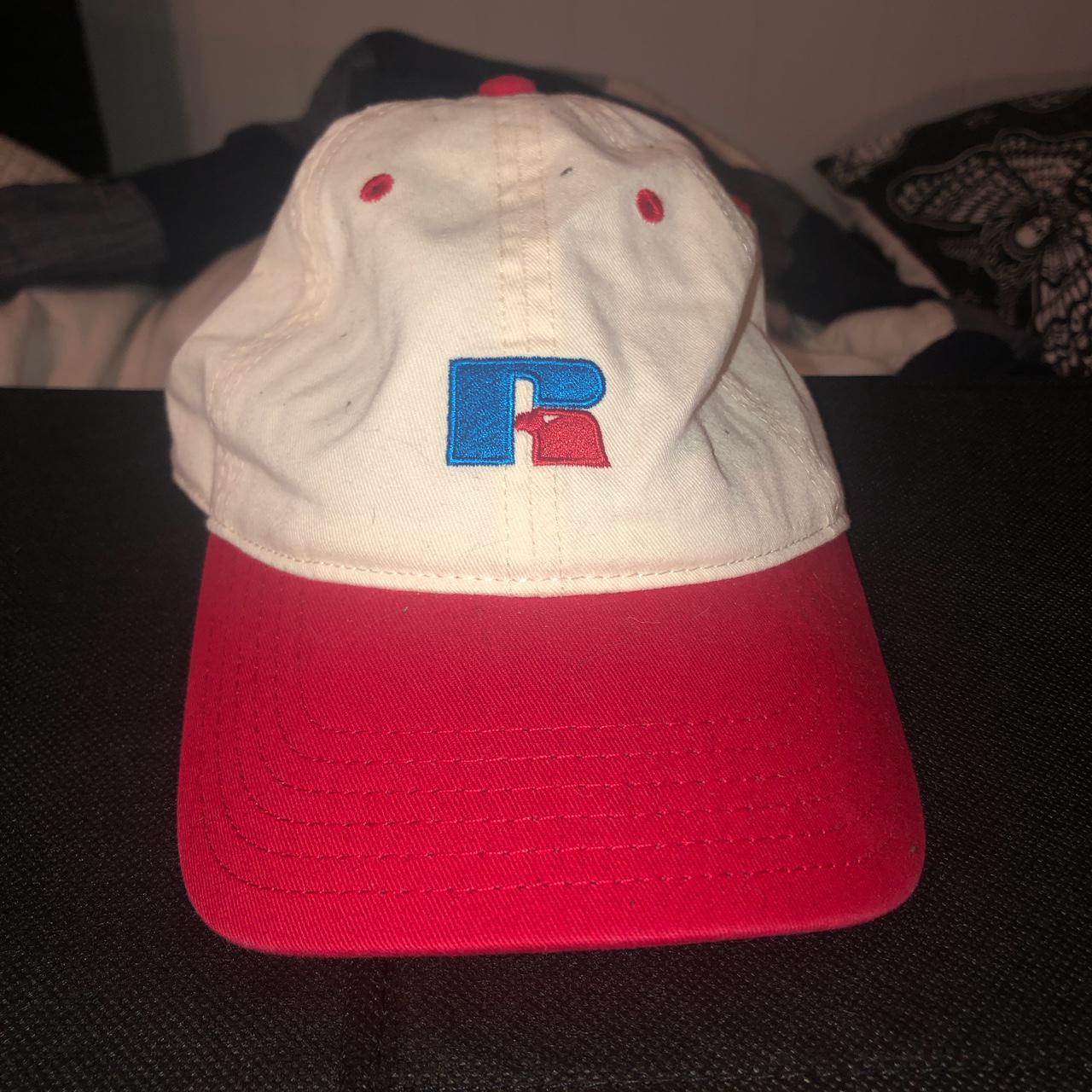Russell Athletic Men's Red and Cream Hat Depop