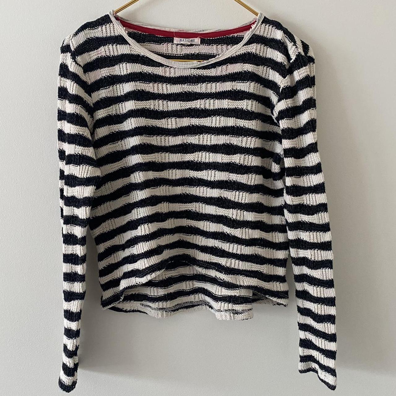 Navy/black + white striped sweater🤍 Size small Pink... - Depop