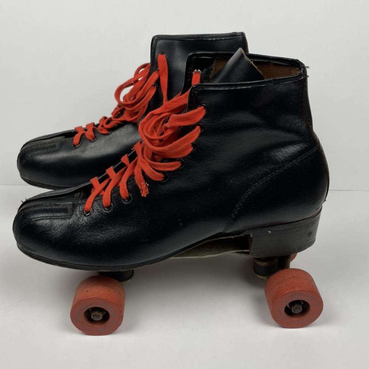 Vintage Chicago Black Leather Roller Skates Arrow... Depop