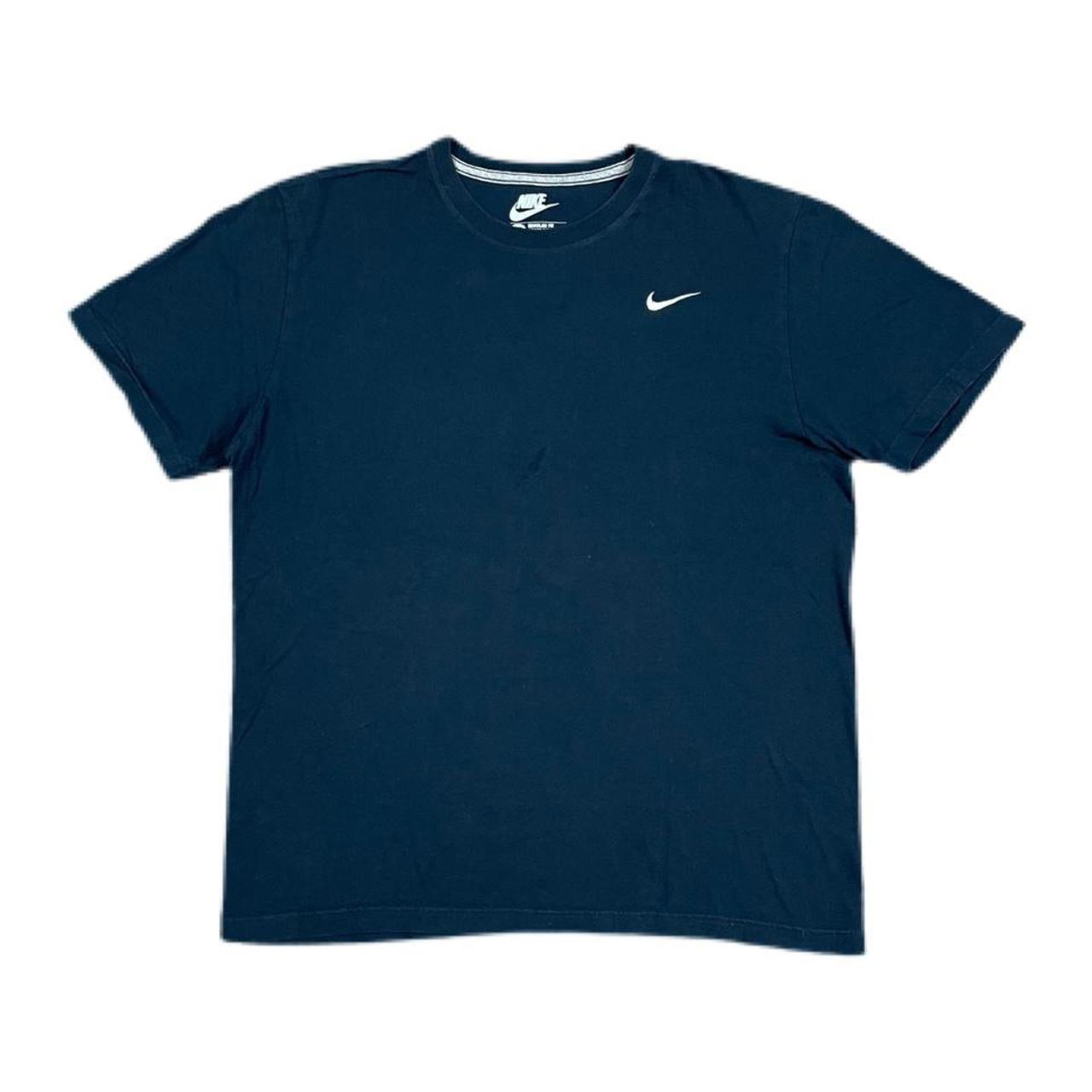 Nike Navy Blue White Swoosh Embroidered T... - Depop