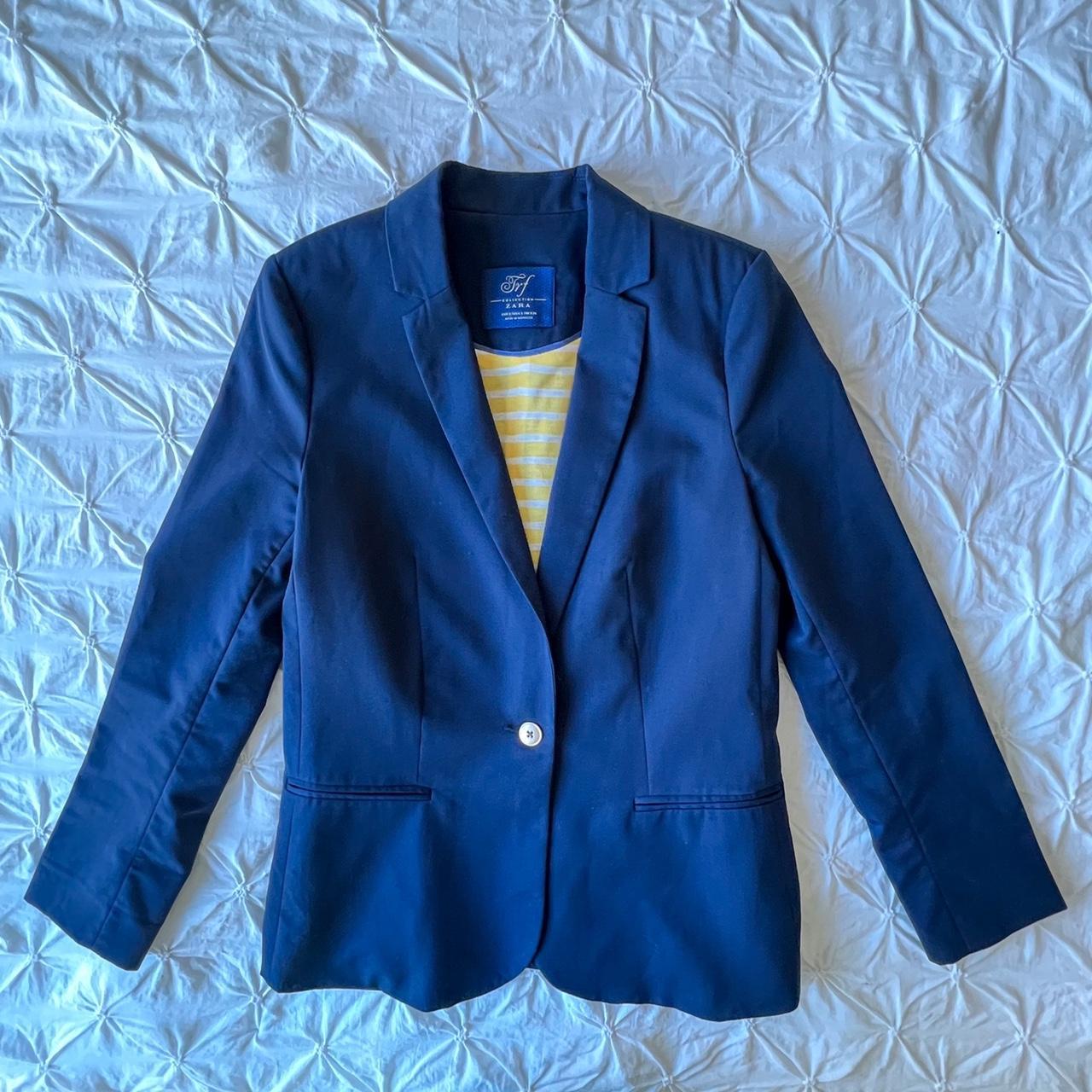ZARA NAVY BLUE BLAZER size s Polyester,... Depop