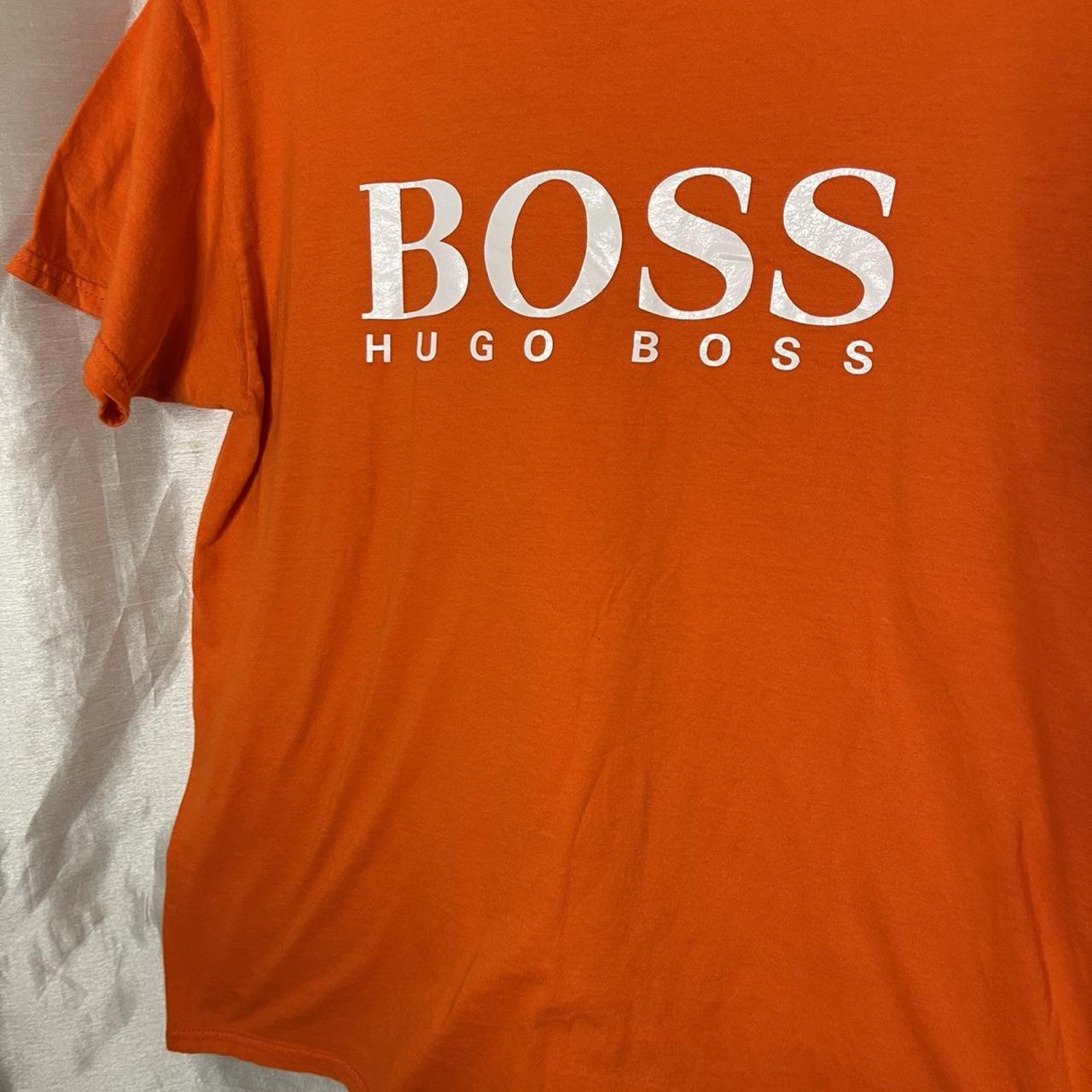 Hugo Boss Women's Orange and White T-shirt | Depop