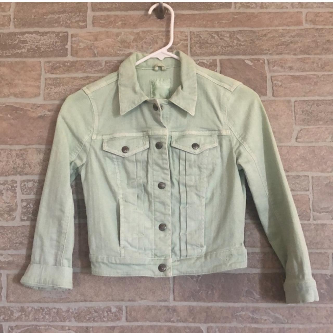 Mint green jean jacket best sale