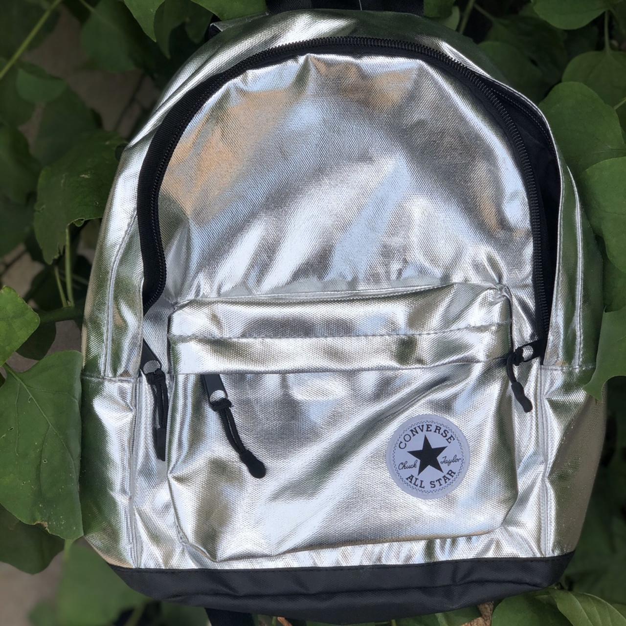 Converse All Star Metallic Silver Backpack Still. Depop