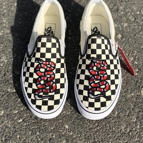 custom vans checkered X yellow will be cleaned - Depop