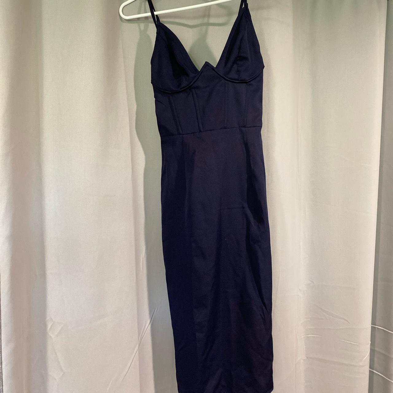 Navy V Bar Binded Midi Dress, Dresses