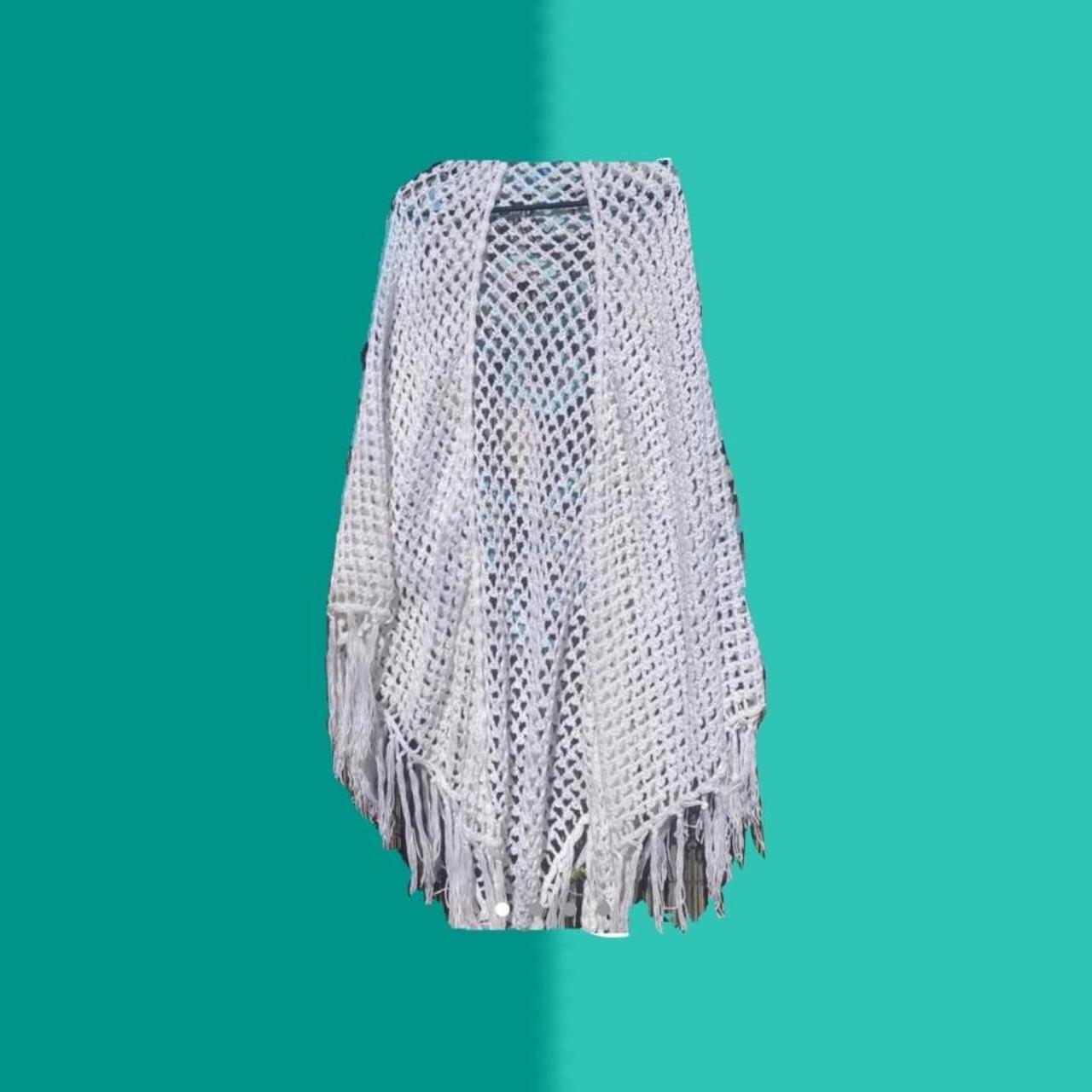 beautiful white crochet throw over poncho with... Depop