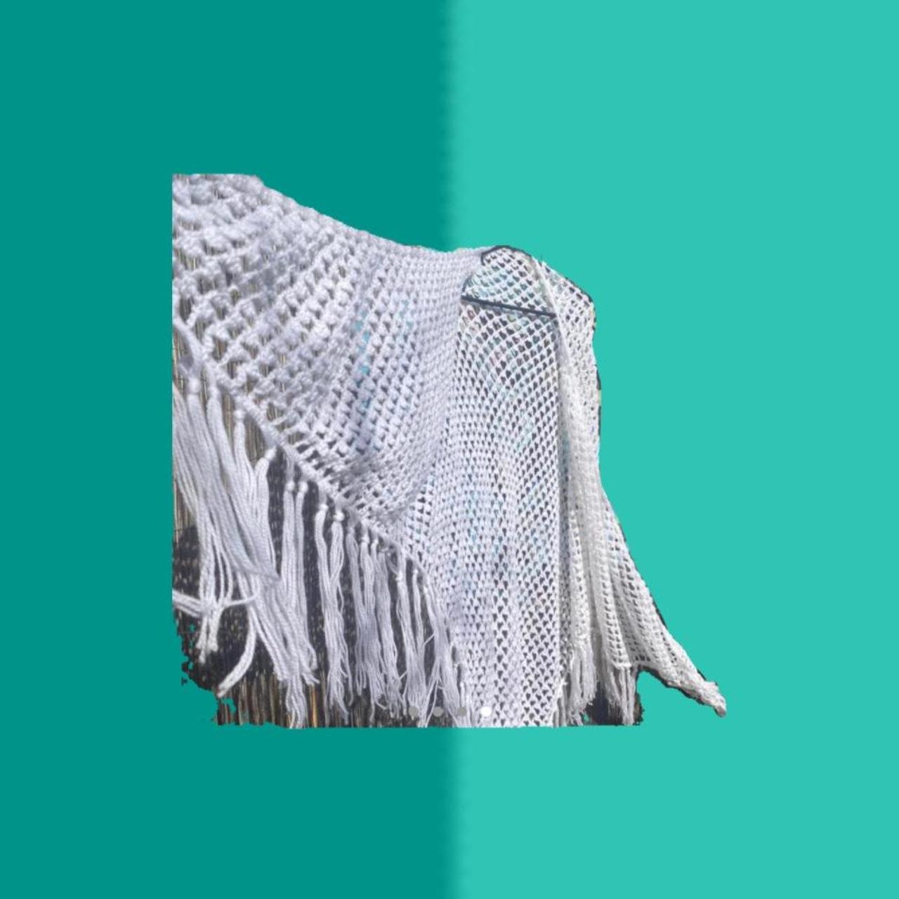 beautiful white crochet throw over poncho with... Depop