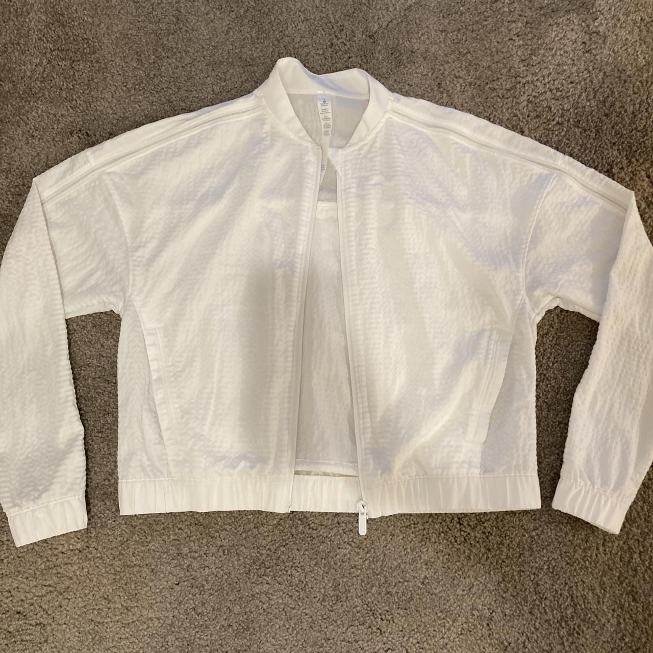 White lululemon bomber jacket with mesh Size: - Depop