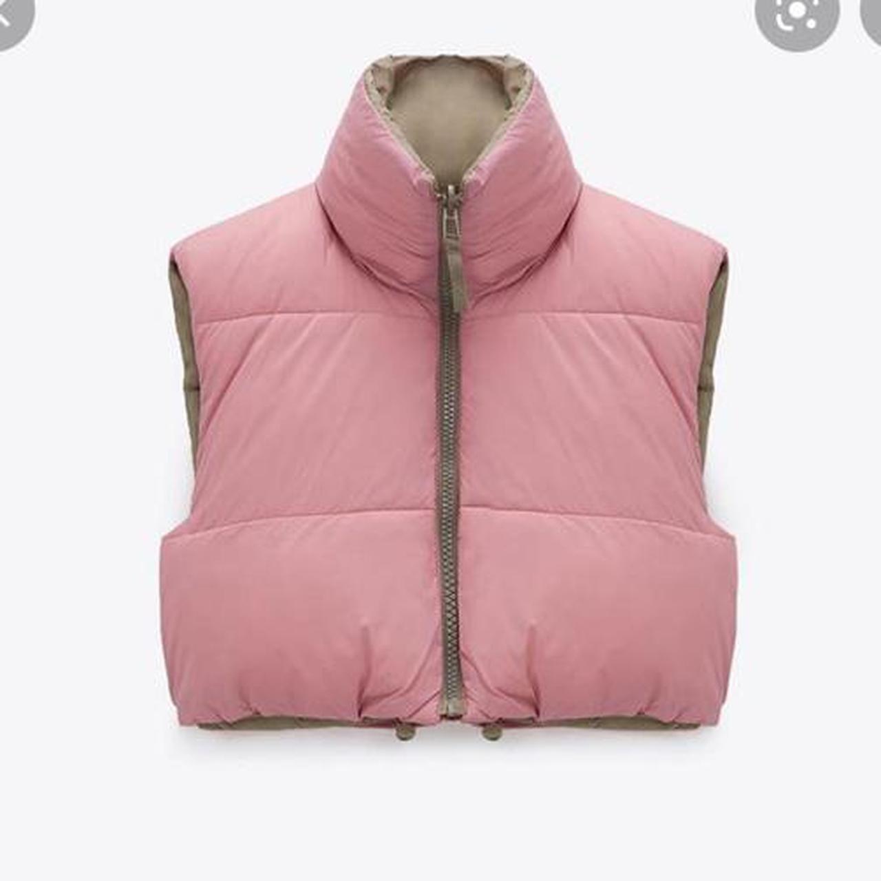 pink and beige gilet zara