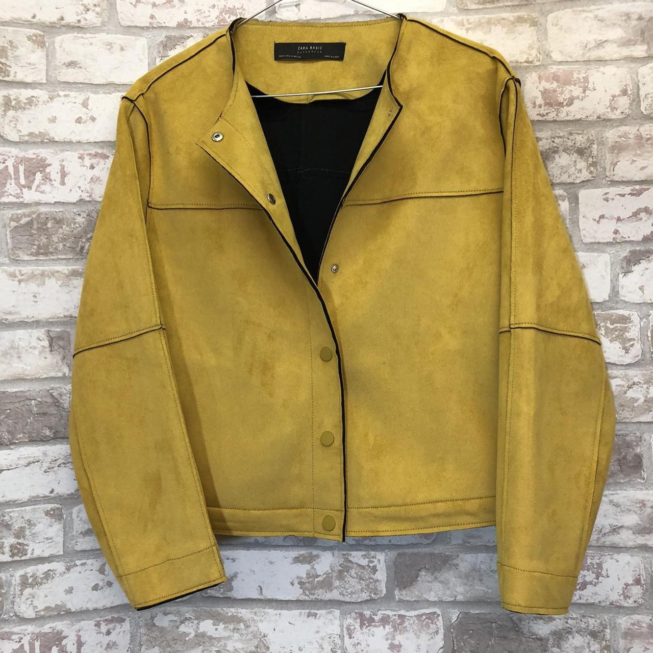 Zara mustard yellow faux suede collarless bomber... - Depop