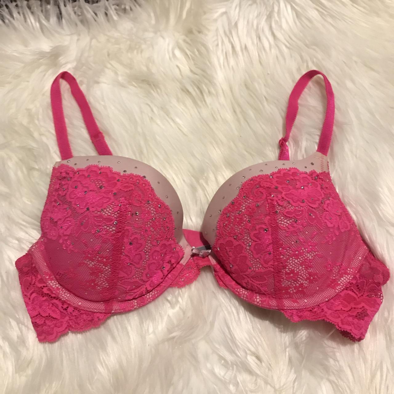 Victoria’s Secret hot pink rhinestone bra in the