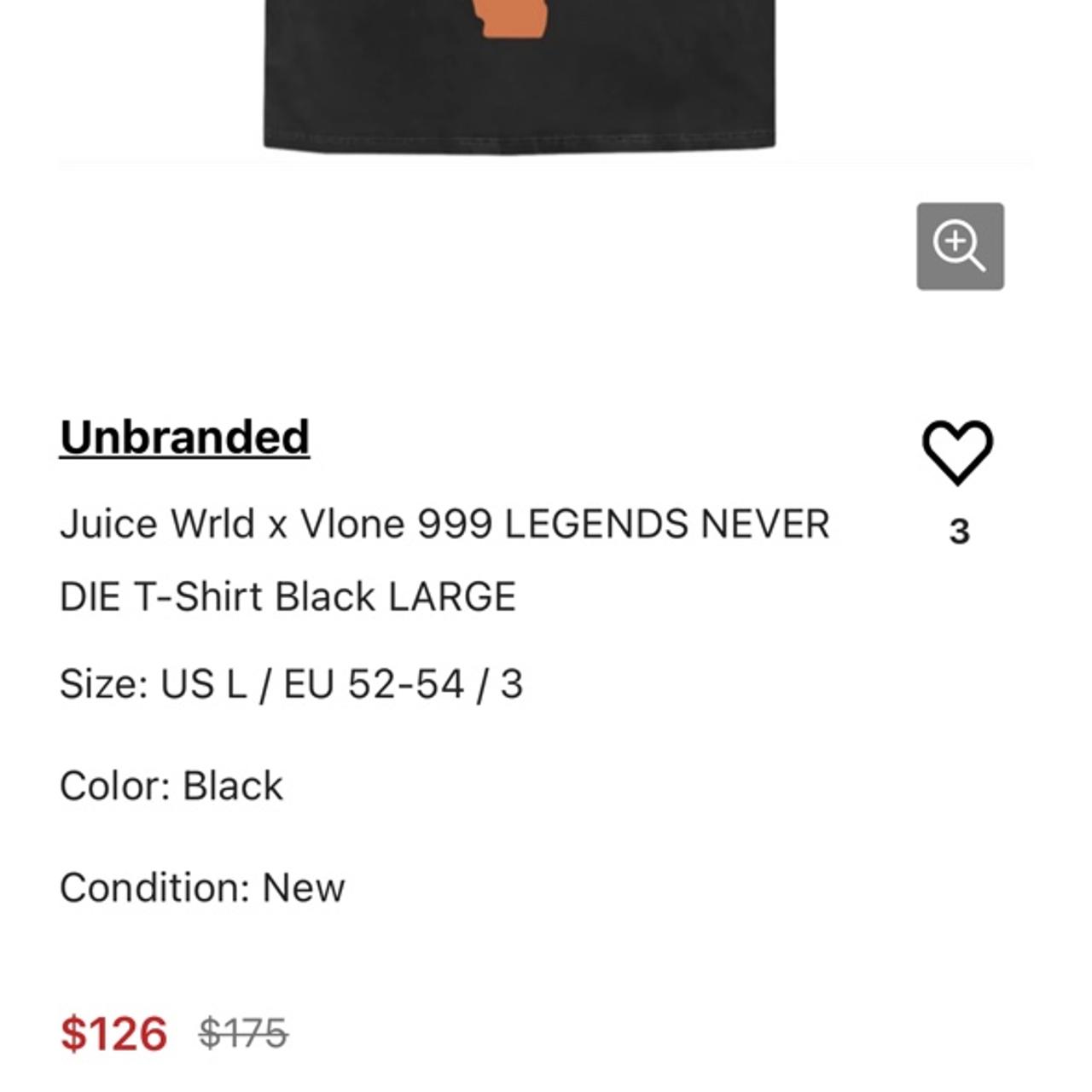 Juice Wrld x Vlone 999 LEGENDS NEVER DIE T-Shirt Black LARGE