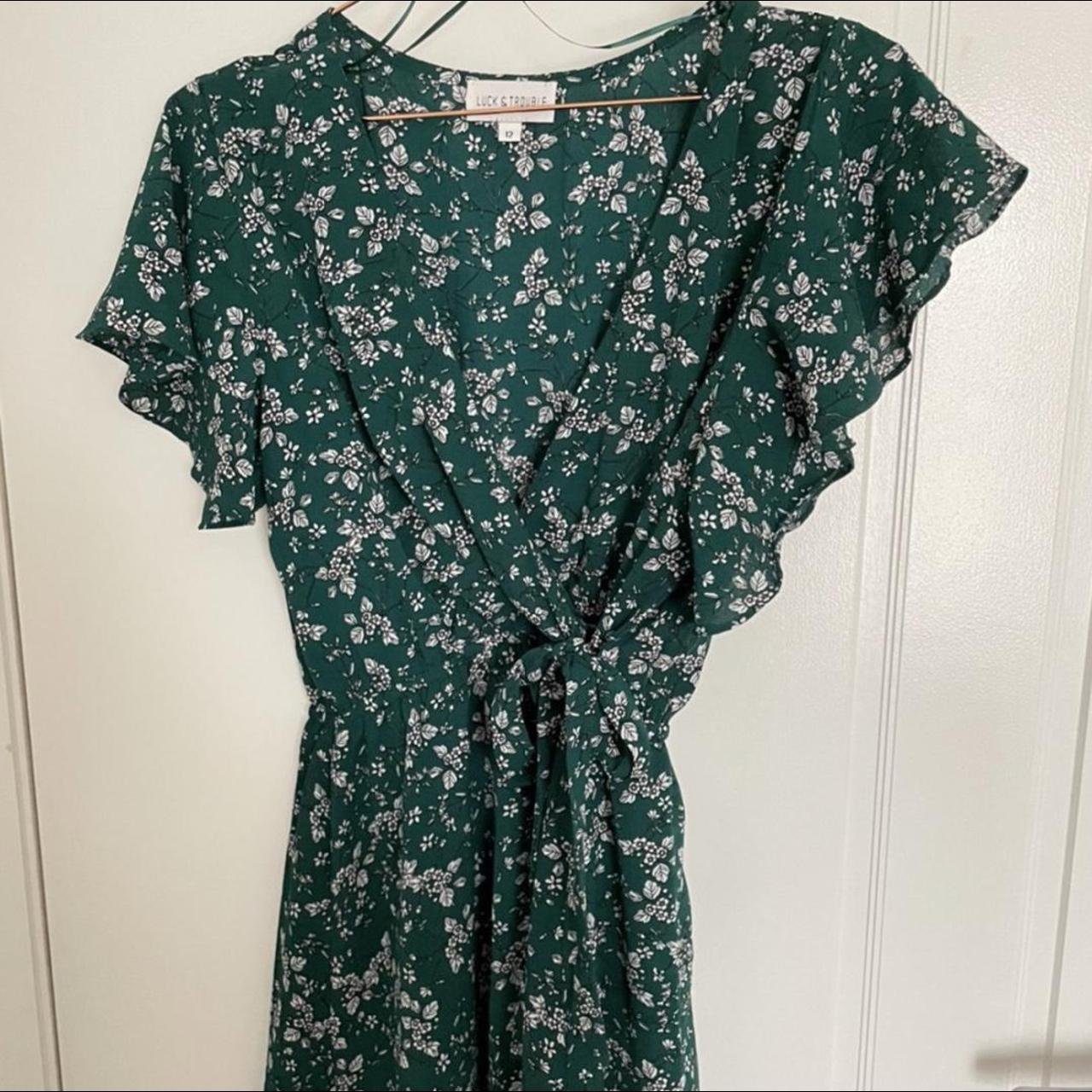 LUCK AND TROUBLE GREEN FLORAL WRAP DRESS 💚 Purchased... - Depop