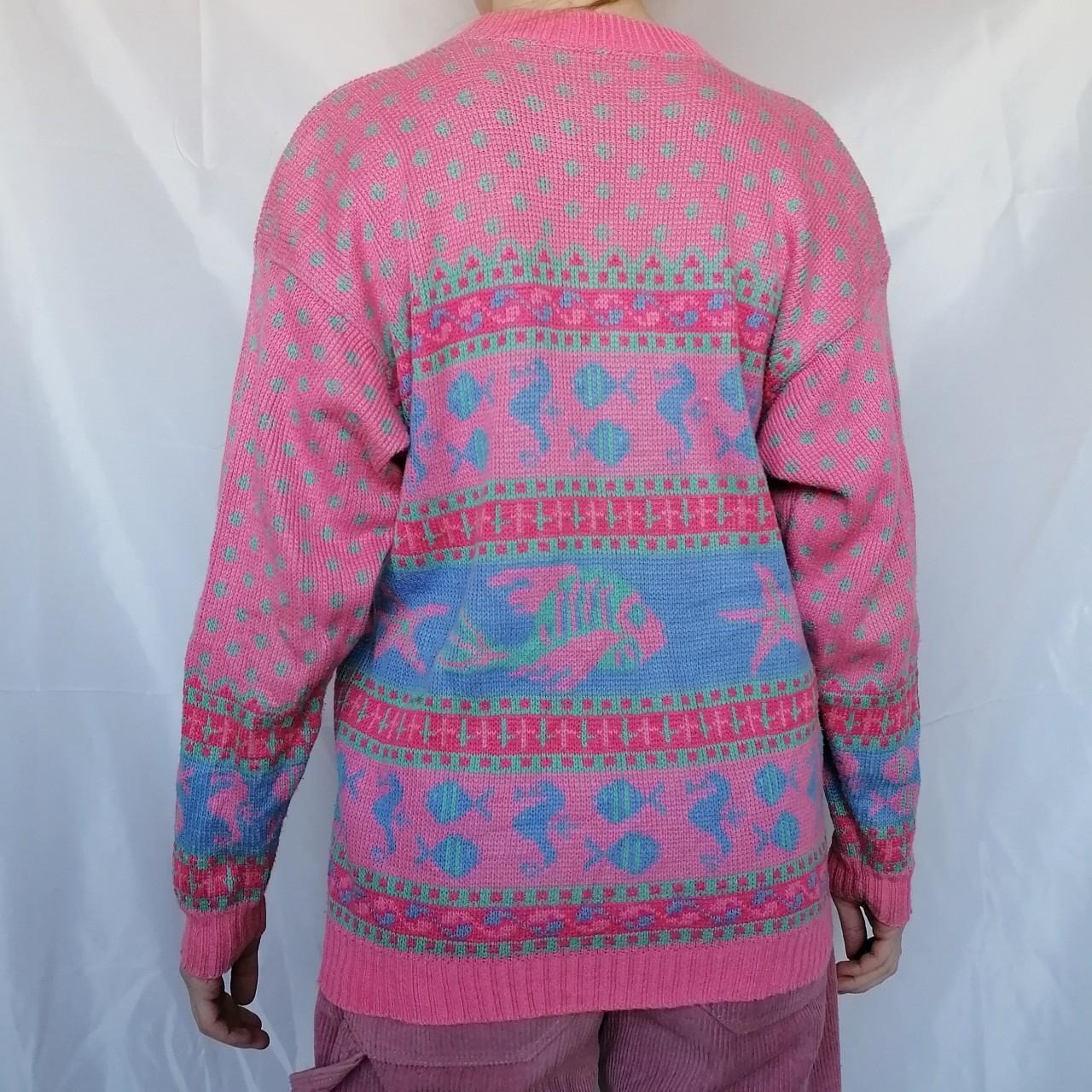 Vintage fairykei sea animals sweater, pink with blue... - Depop