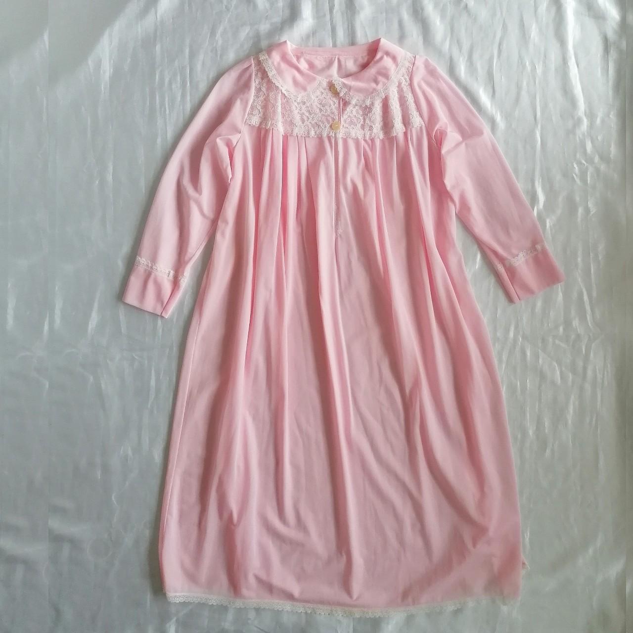 Vintage Pastel Pink Nightgown With White Lace, Long - Depop