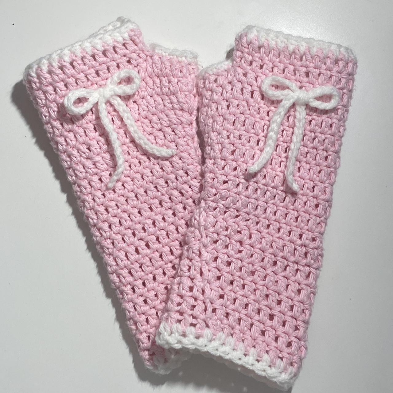 cutest pink and white crochet arm warmers (these are... Depop