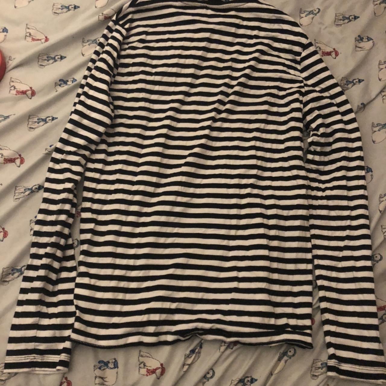 H&M striped t-shirt black and white worn twice... - Depop