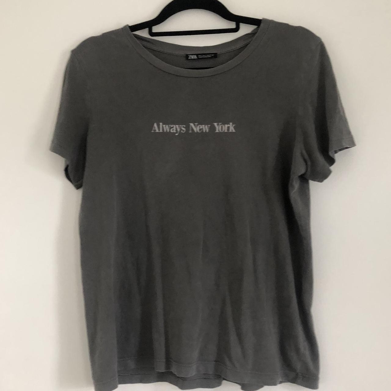 ZARA Grey 'Always New York' Slogan T-Shirt in Size - Depop