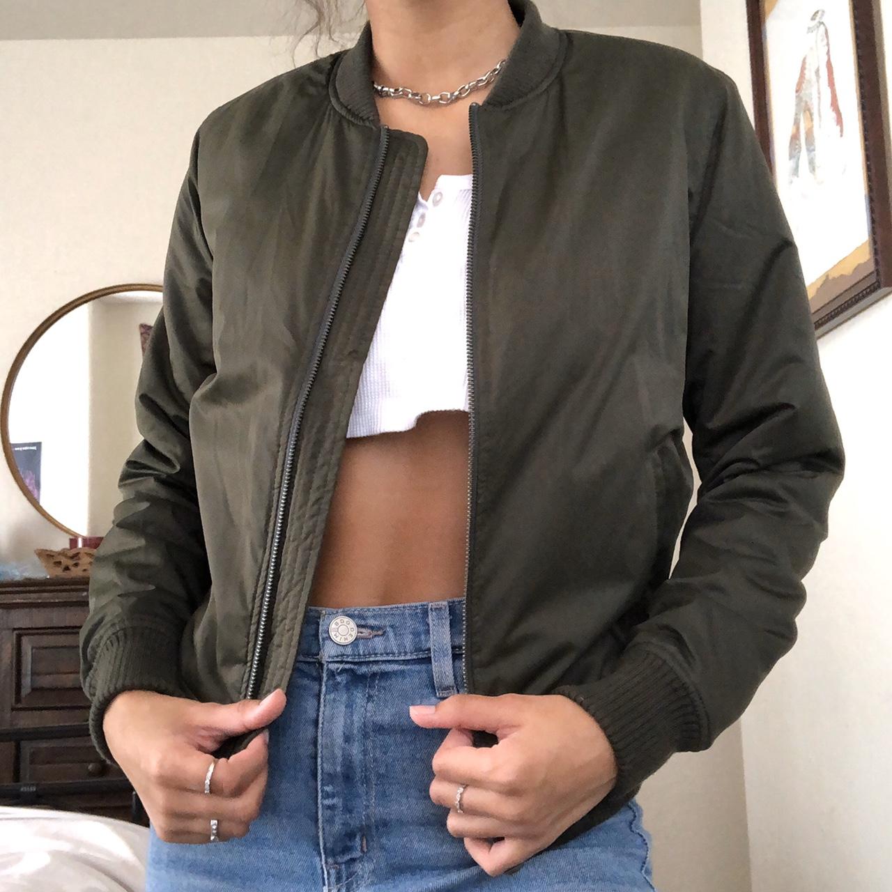 cute army green bomber jacket!! - Depop