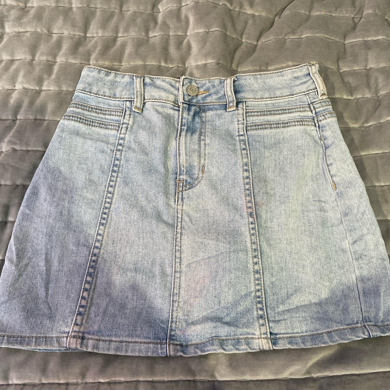 Light wash denim mini skirt Light pink stain on... - Depop