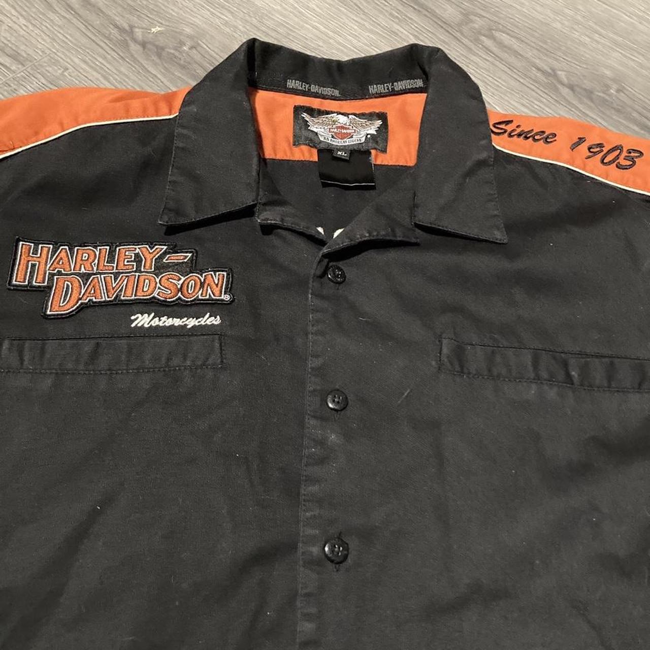 Harley Davidson Racing Shirt Black Orange Button Up... - Depop