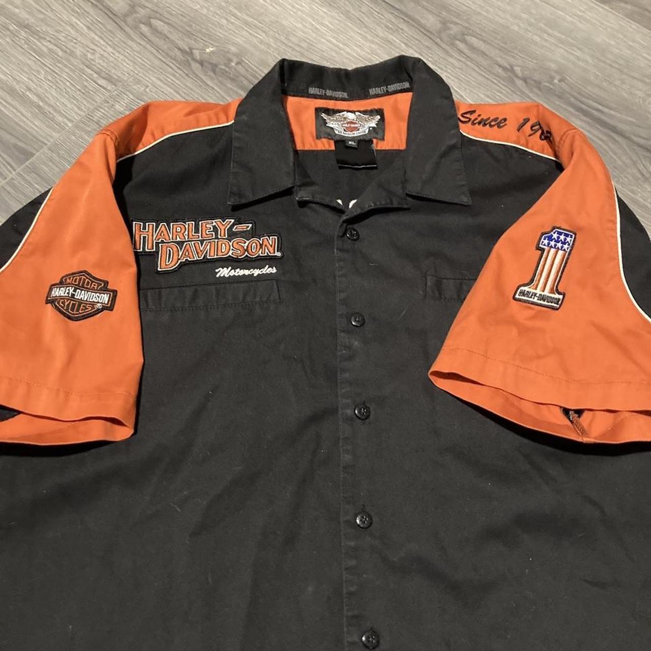 Harley Davidson Racing Shirt Black Orange Button Up - Depop