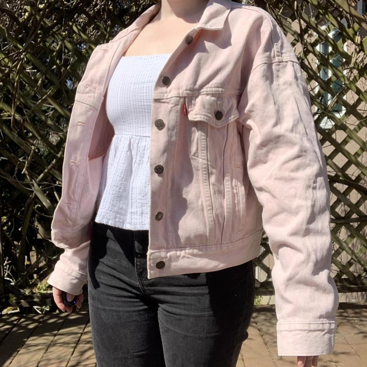 rose colored jean jacket