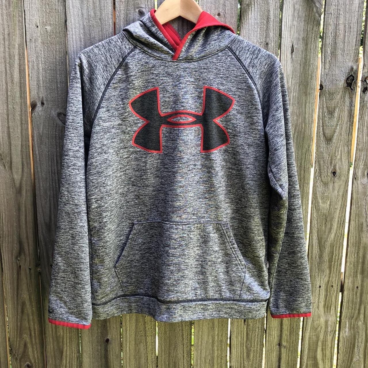 Woman s M Grey Under Armour Pullover Hoodie w red