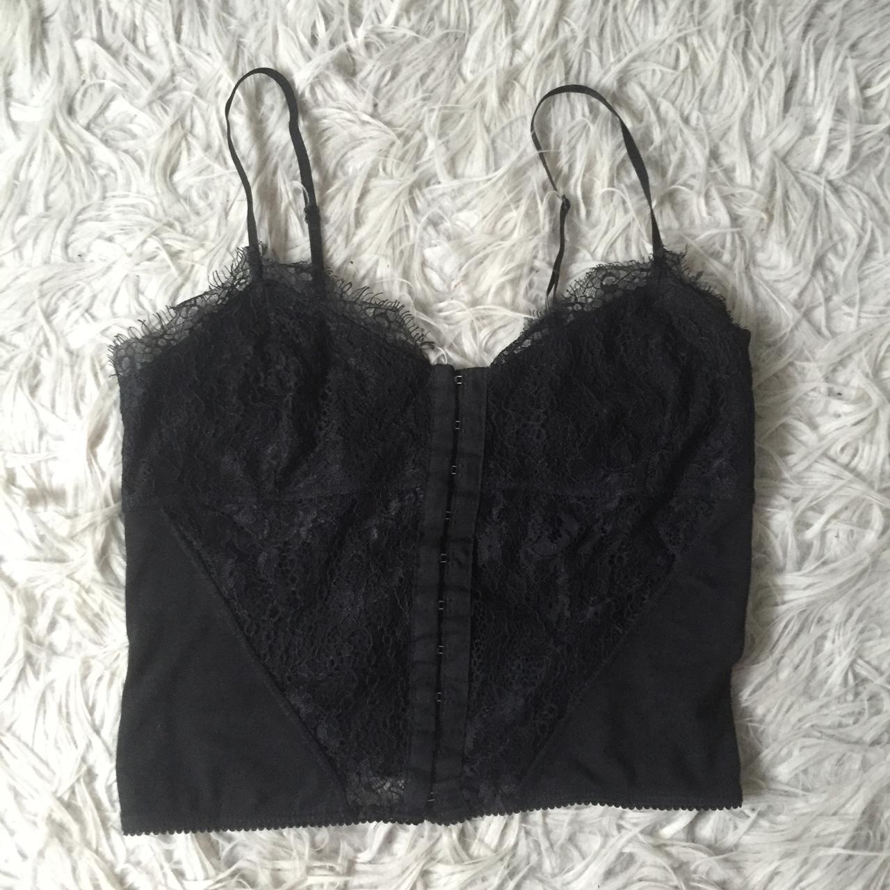 Black lace spaghetti strap crop bralette top thing... - Depop