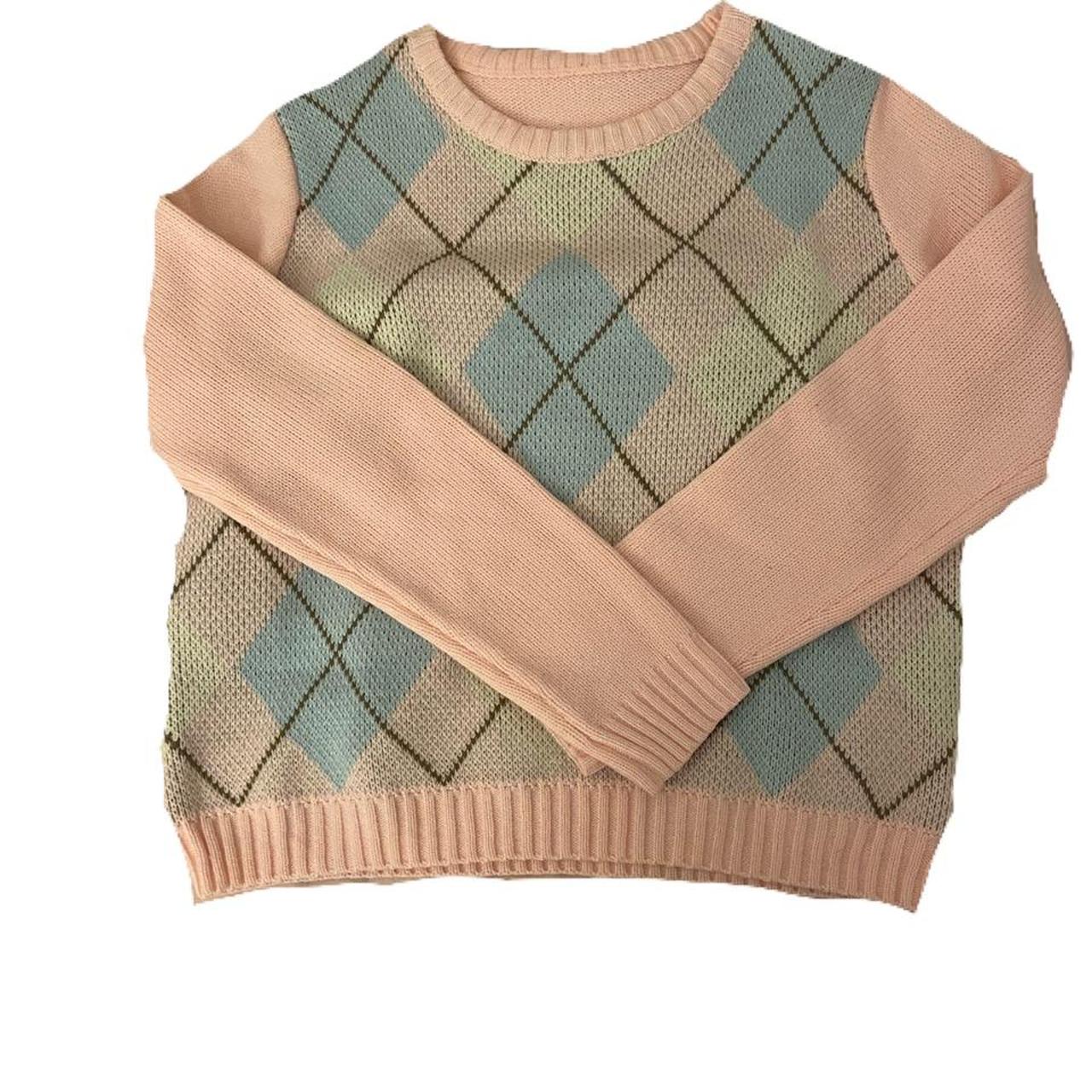 brandy melville argyle elizabeth sweater pink, blue... Depop