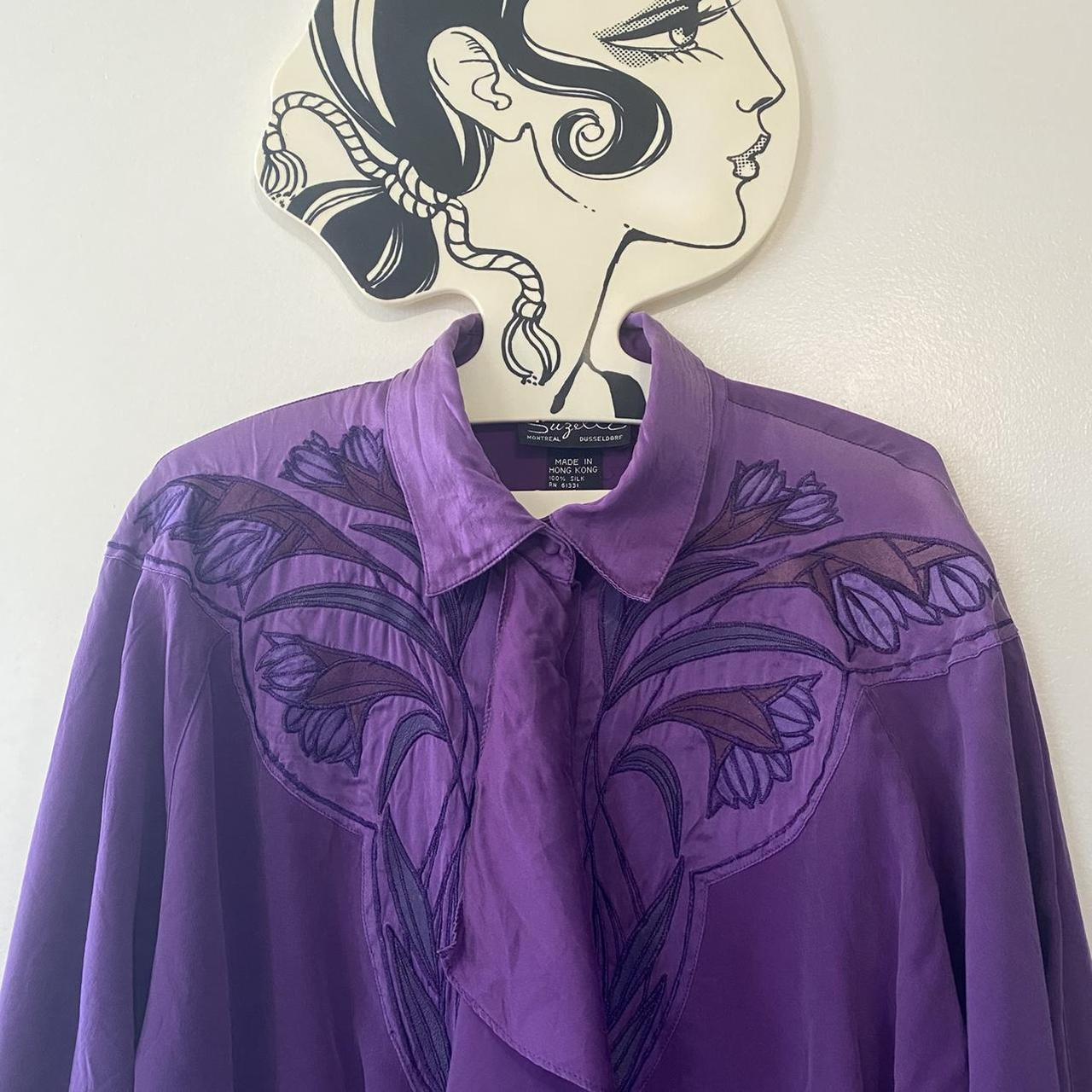 Vintage Top Western Silk Long Sleeve Purple Button Depop