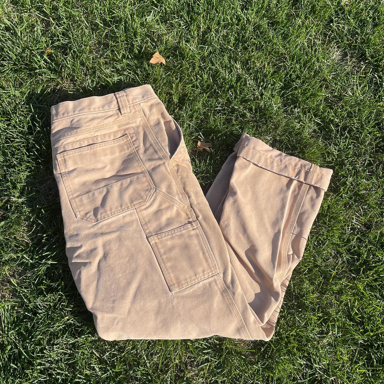 Vintage LL Bean Canvas workwear heavy pants in khaki... - Depop