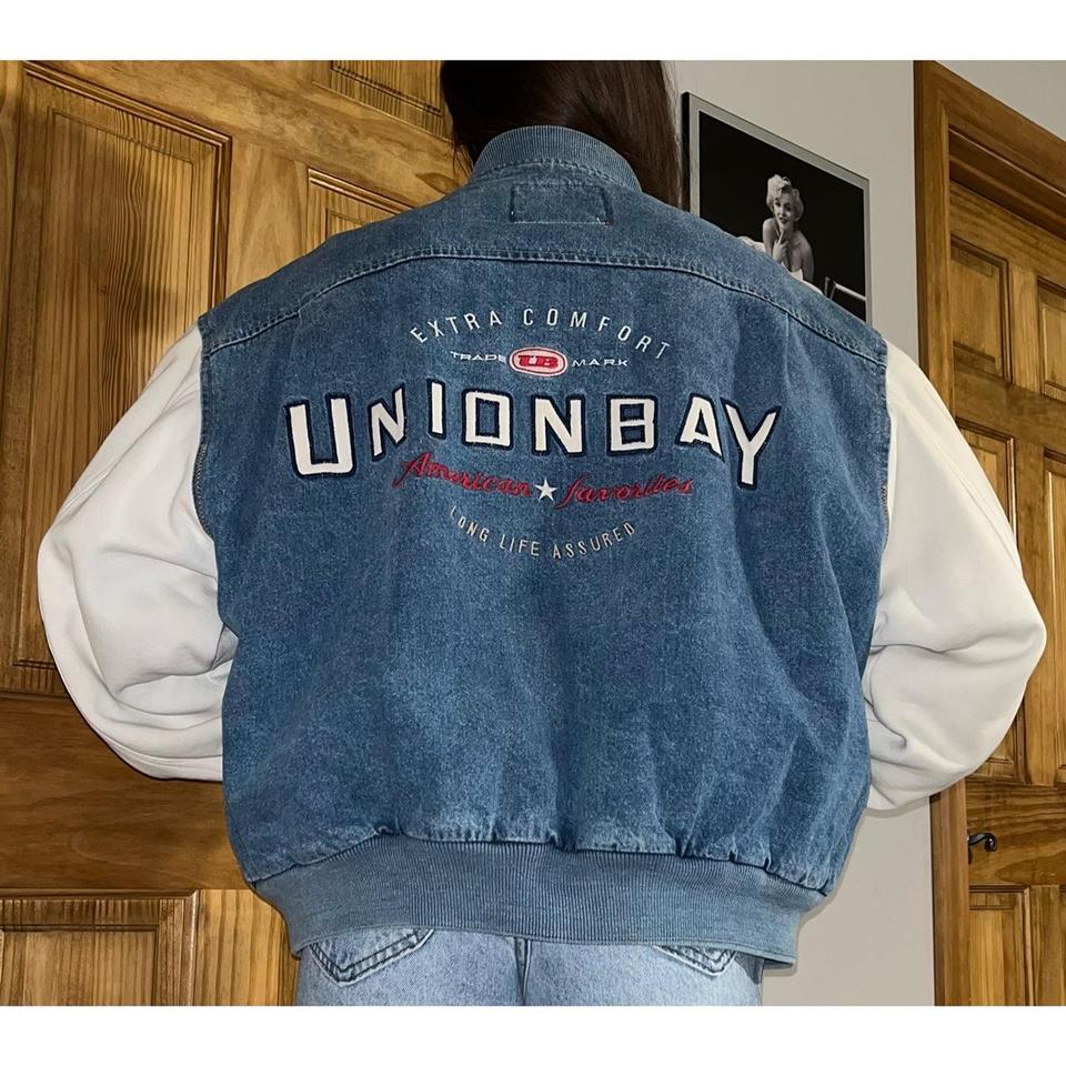 Vintage UnionBay denim bomber jacket with flannel... - Depop