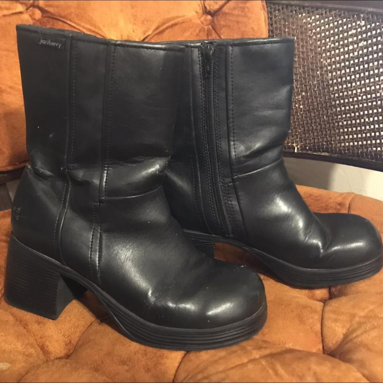 Black clunky boots. They are worn and have a couple... - Depop