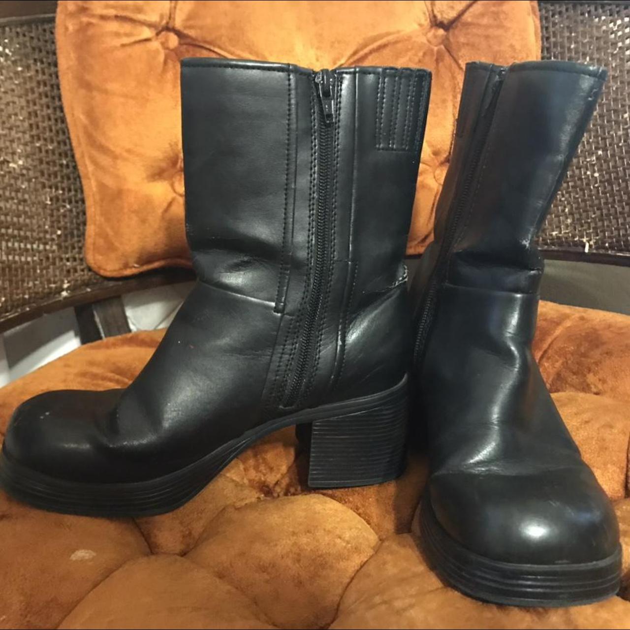 Black clunky boots. They are worn and have a couple... - Depop