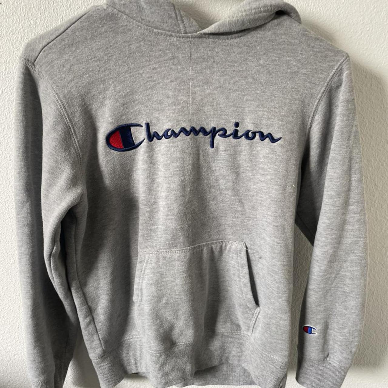 Gray Champion Hoodie Size Large In Boys Size Small - Depop