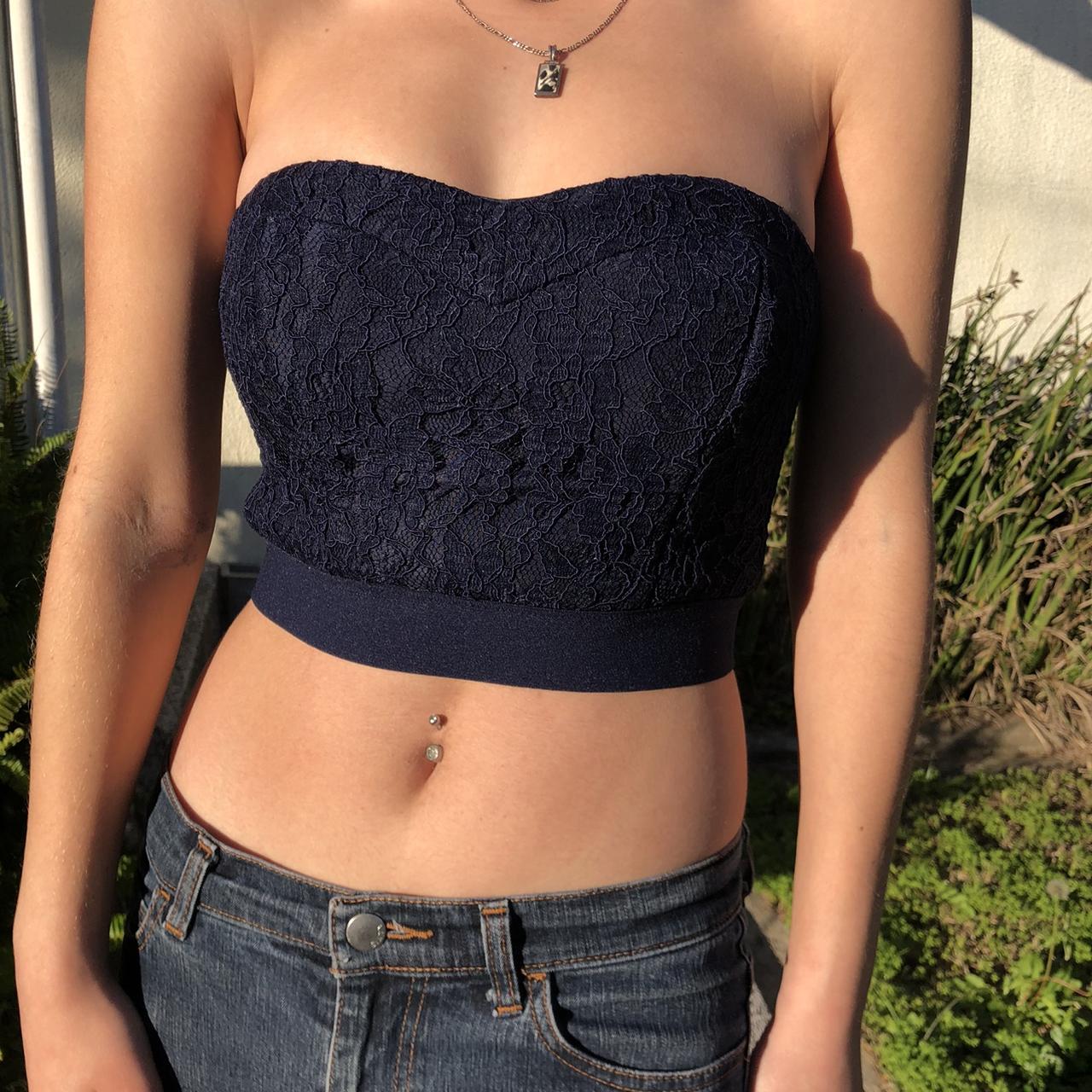 such a beautiful navy blue lace bustier corset crop... Depop