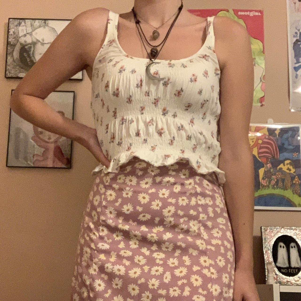 delicate fairy top, white with pink flowers and the - Depop