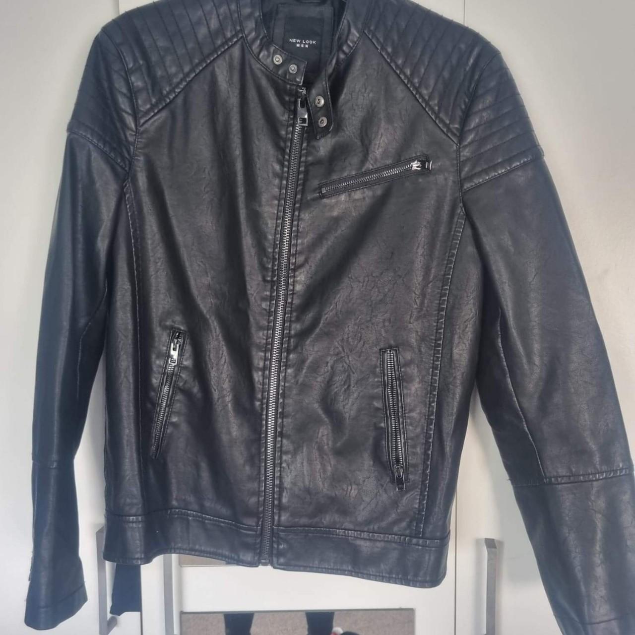 New look mens size M faux leather black jacket worn - Depop