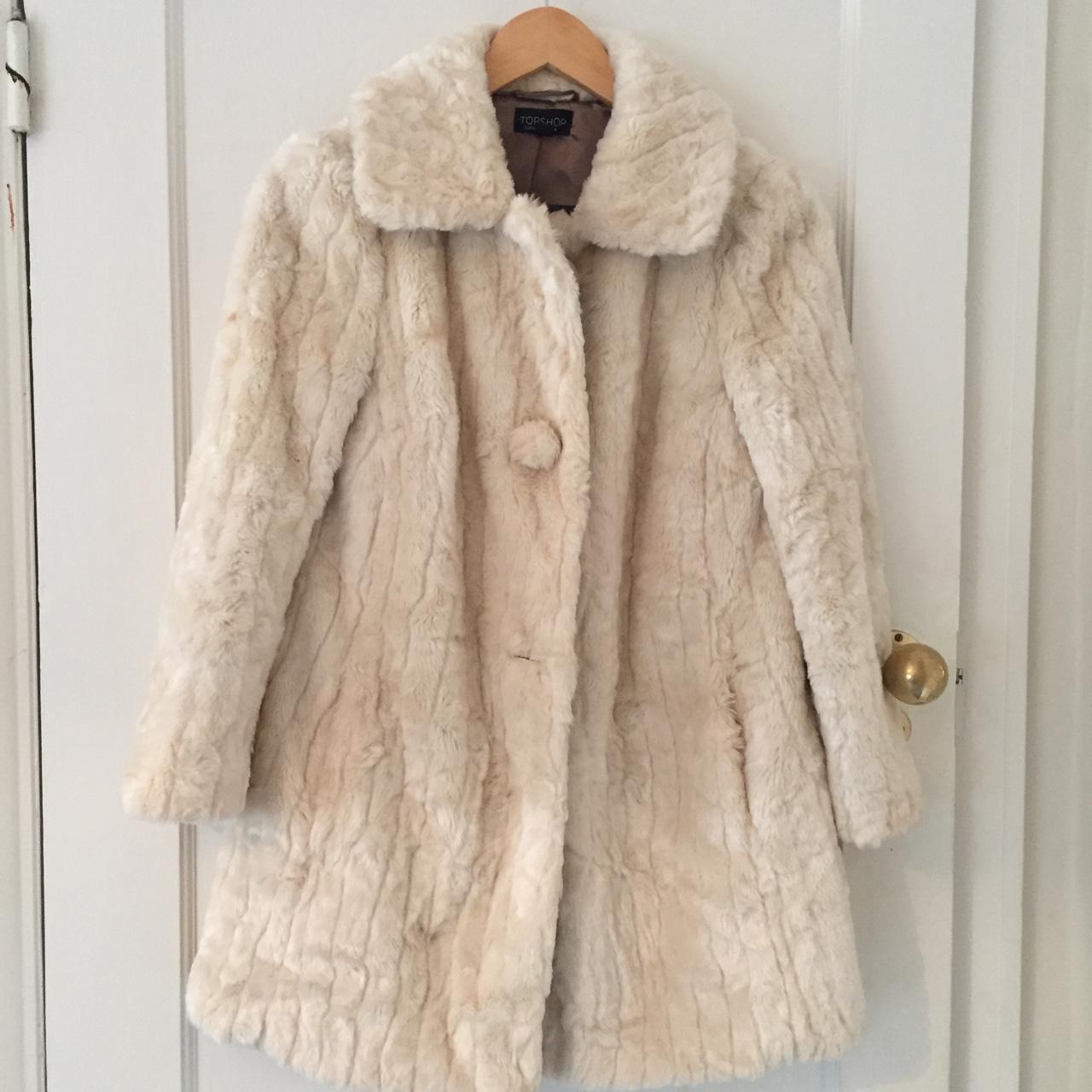 Topshop Faux Fur Coat In Cream-White for Women