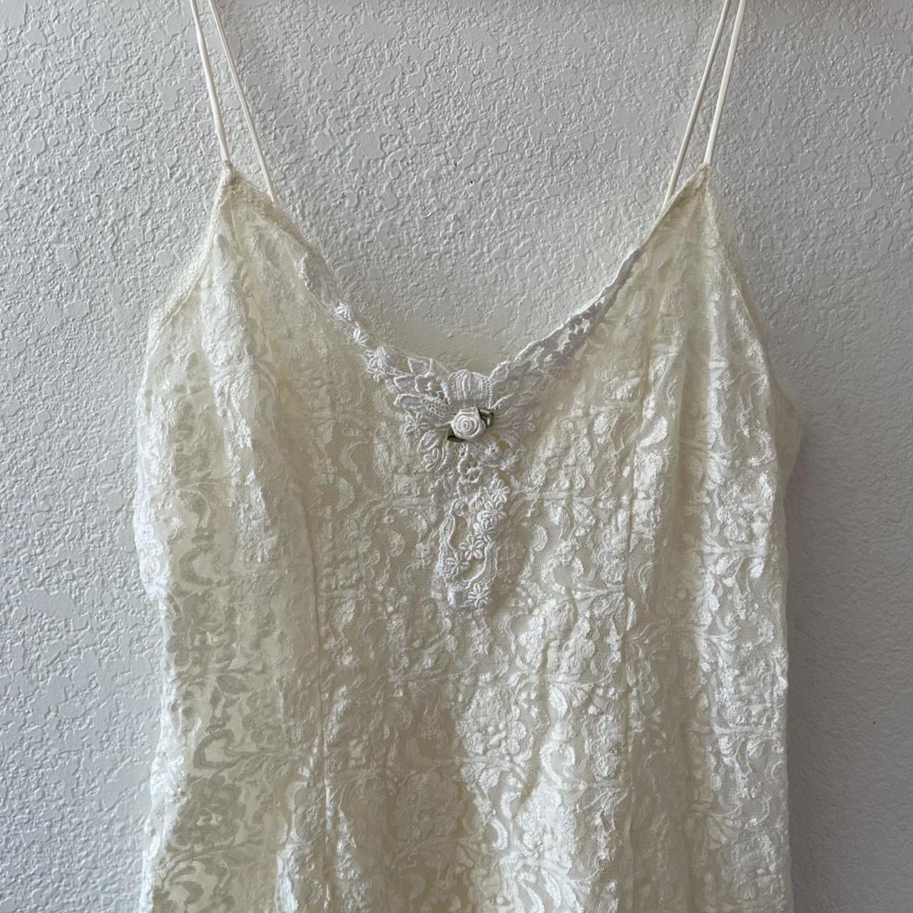 [218] Vintage ivory lace slip top - embroidered... - Depop