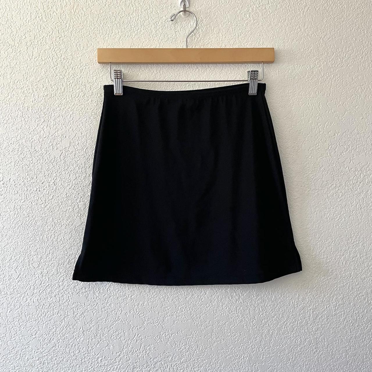 Vintage 90s black mini skirt - 2 slits on side -... - Depop