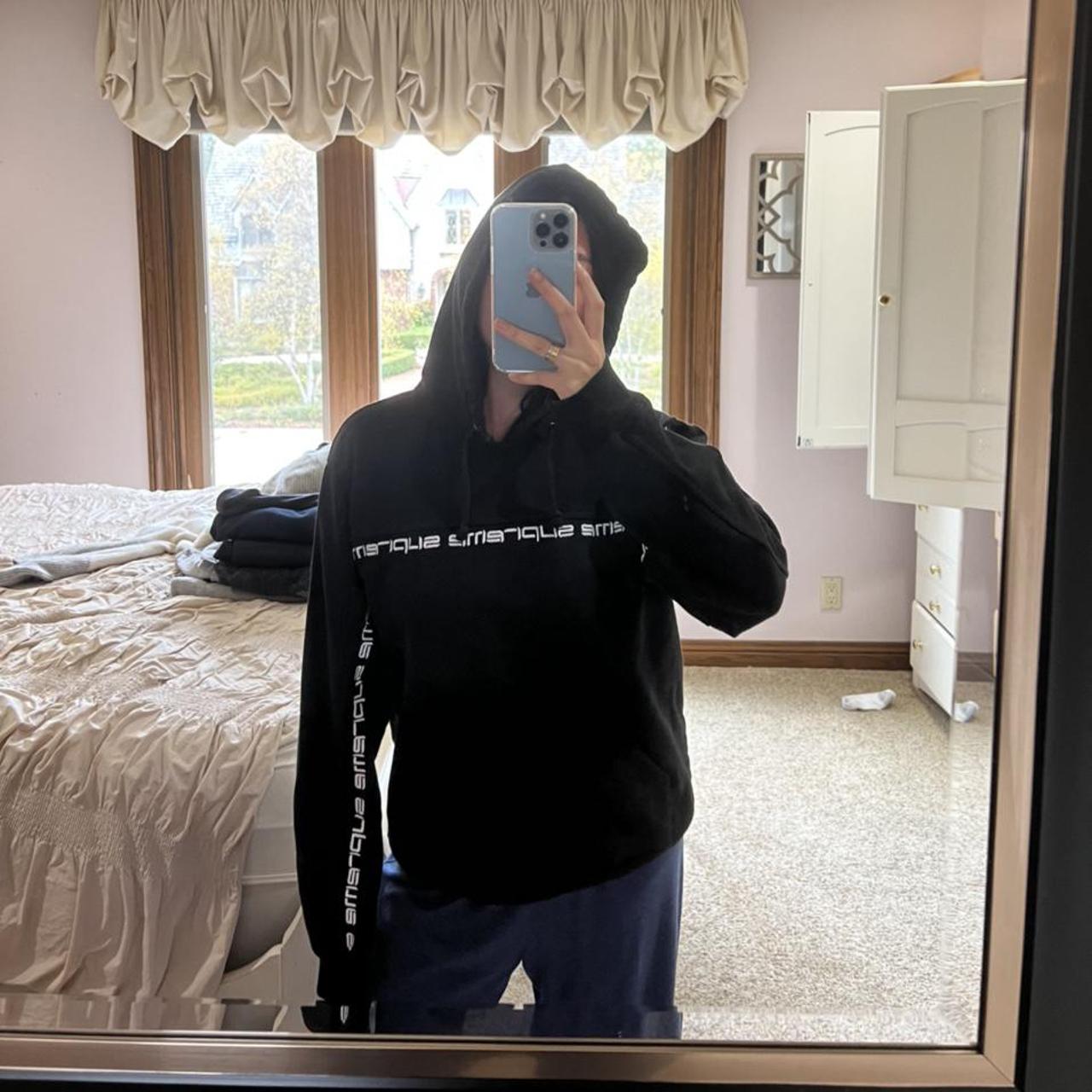 Rare Black Supreme stripe text hoodie, Size: M, Flaw