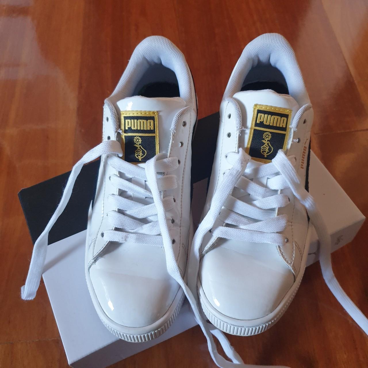 Puma x BTS Basket Patent Shoes White 🐸 size UK4 /... - Depop